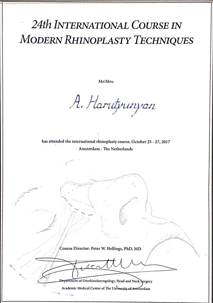 Zertifikat von Dr. Ashot Harutyunyan